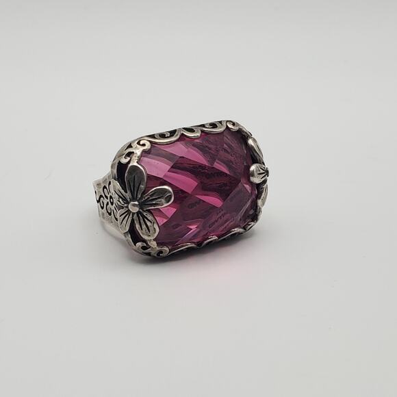 Silpada Sterling Silver Berrylicious Pink Beveled Glass Flower Ring R2306 Size 7 - Picture 1 of 11